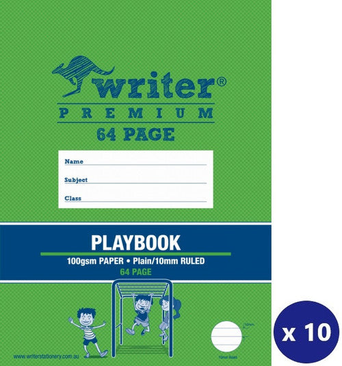 Writer Premium Playbook 330 x 240mm 64 Page Plain Plus 10mm Solid Ruled with Margin Pack of 10