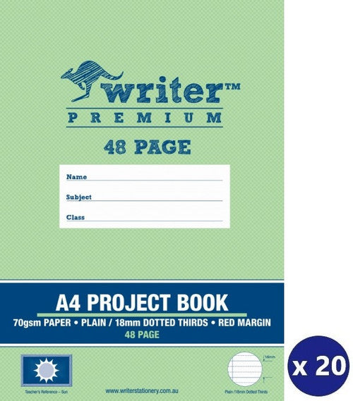 Writer Premium Project Book A4 48 Page Plain Plus 18mm Dotted Thirds with Margin Sun