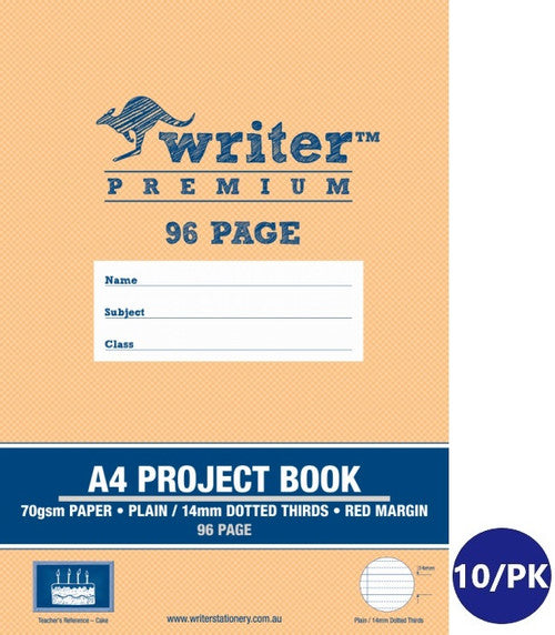 Writer Premium Project Book A4 96 Page Plain Plus 14mm Dotted Thirds with Margin Cake