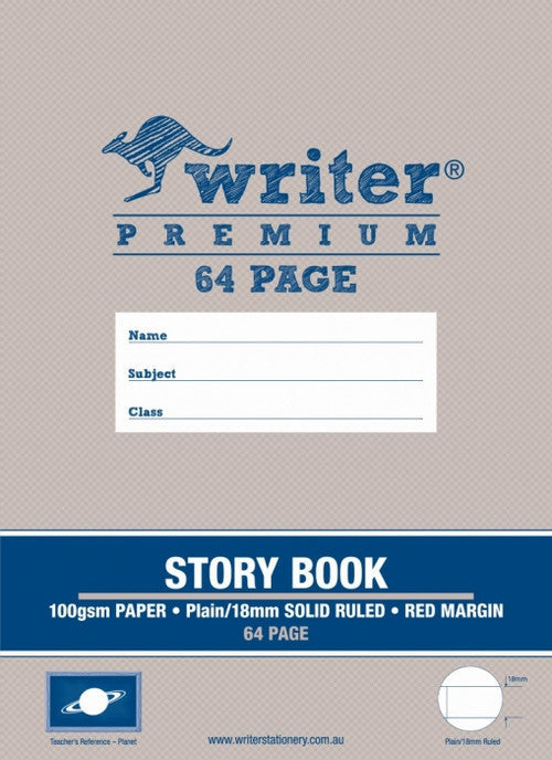 Writer Premium Story Book 18mm Plain/Ruled 100gsm 64pg 330x240mm Planet