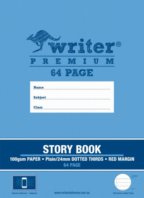 Writer Premium Story Book 330 x 240mm 64 Page Plain Plus 24mm Dotted Thirds with Margin Telephone