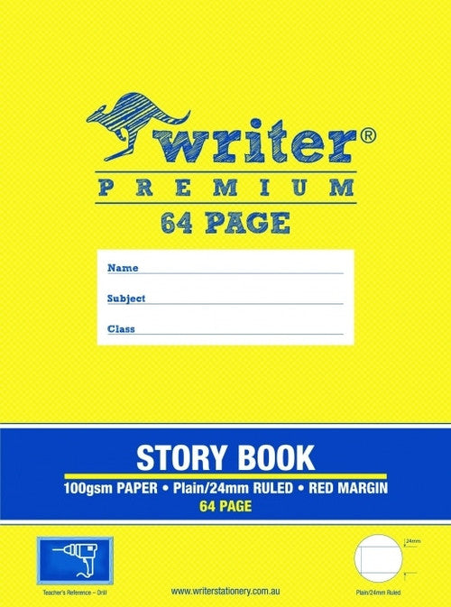 Writer Premium Story Book 330 x 240mm 64 Page Half Plain Half 24mm Solid Ruled with Margin Drill