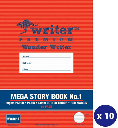 Writer Premium Wonder Writer Mega Story Book No 1 330 x 240mm 64 Page Plain Plus 14mm Dotted Thirds 80gsm Pack of 10