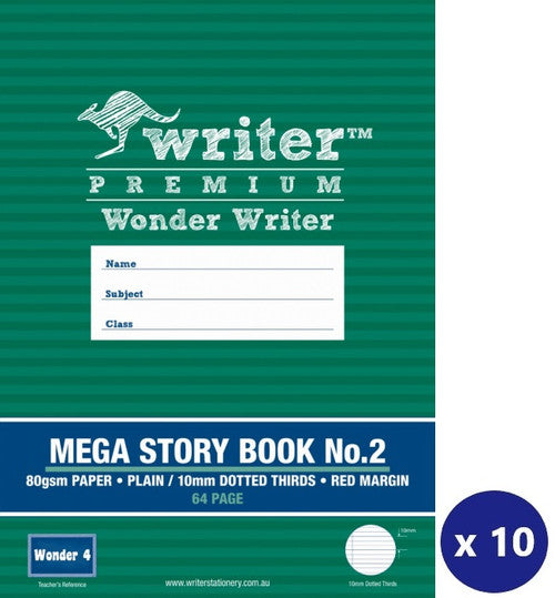 Writer Premium Wonder Writer Mega Story Book No 2 330 x 240mm 64 Page Plain Plus 10mm Dotted Thirds 80gsm Pack of 10