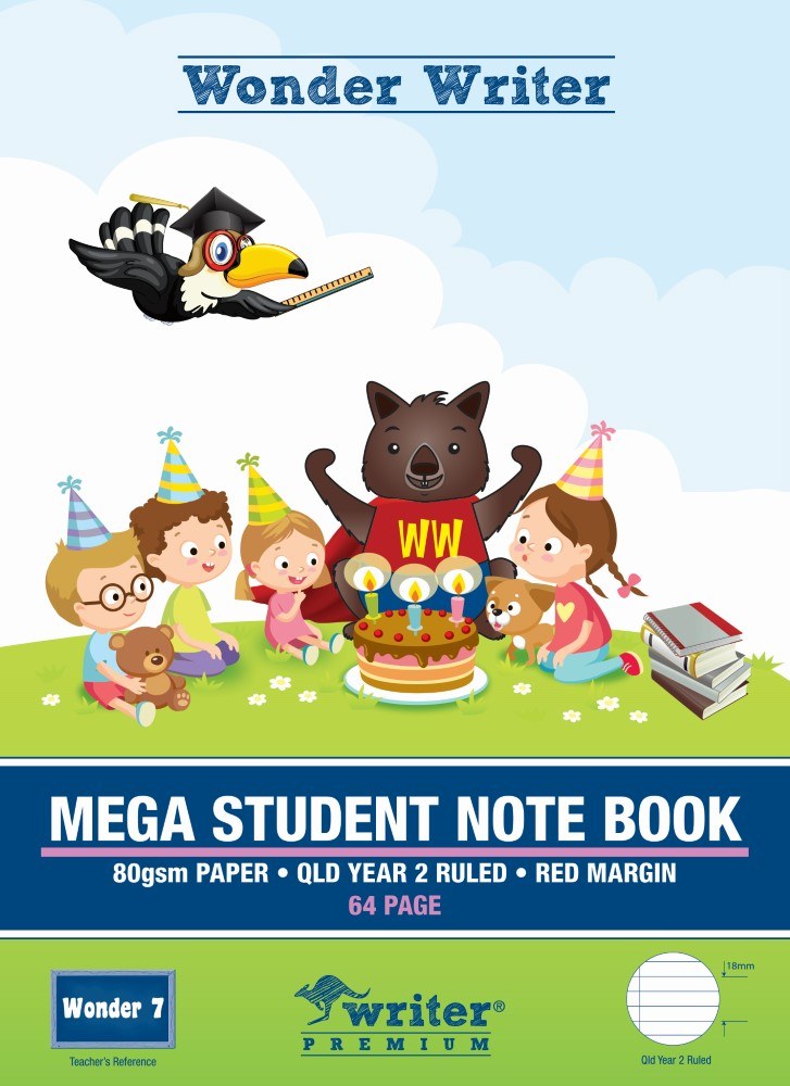 Writer Premium Wonder Writer Student Notebook 330 x 240mm 64 Page QLD Year 2 Ruled 80gsm