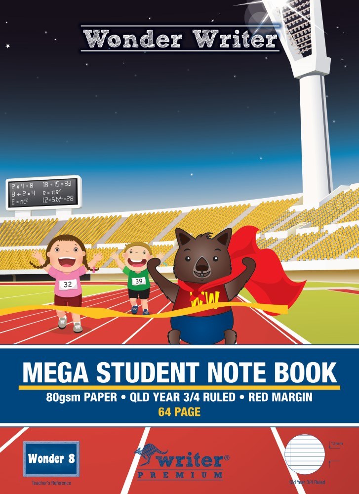 Writer Premium Wonder Writer Student Notebook 330 x 240mm 64 Page QLD Year 3/4 Ruled with Margin 80gsm