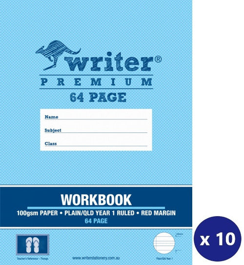 Writer Premium Workbook 330 x 240mm 64 Page Plain Plus QLD Year 1 Ruled with Margin Thongs