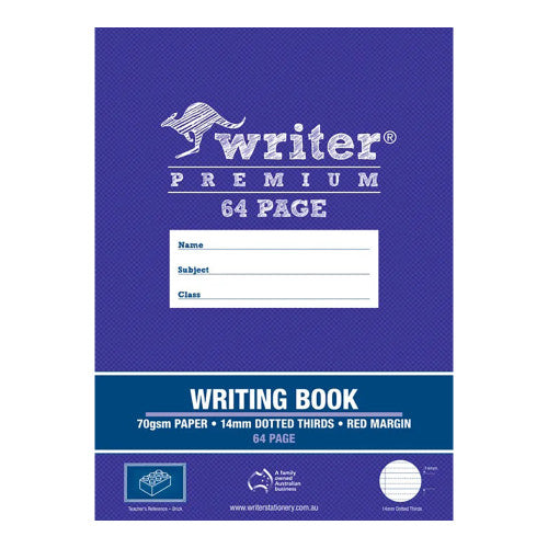 Writer Premium Writing Book 330 x 240mm 64 Page 14mm Dotted Thirds with Margin Brick