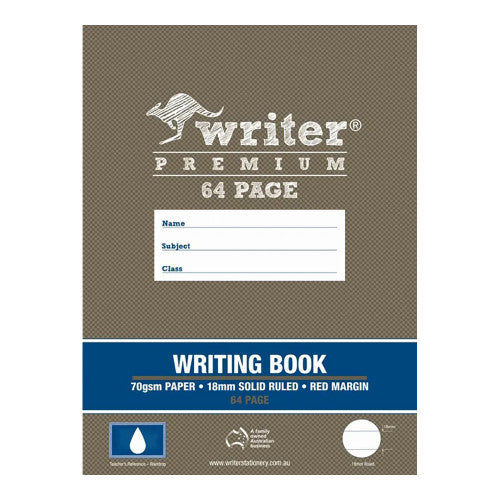Writer Premium Writing Book A4 64 Page 18mm Solid Ruled with Margin Pack of 20