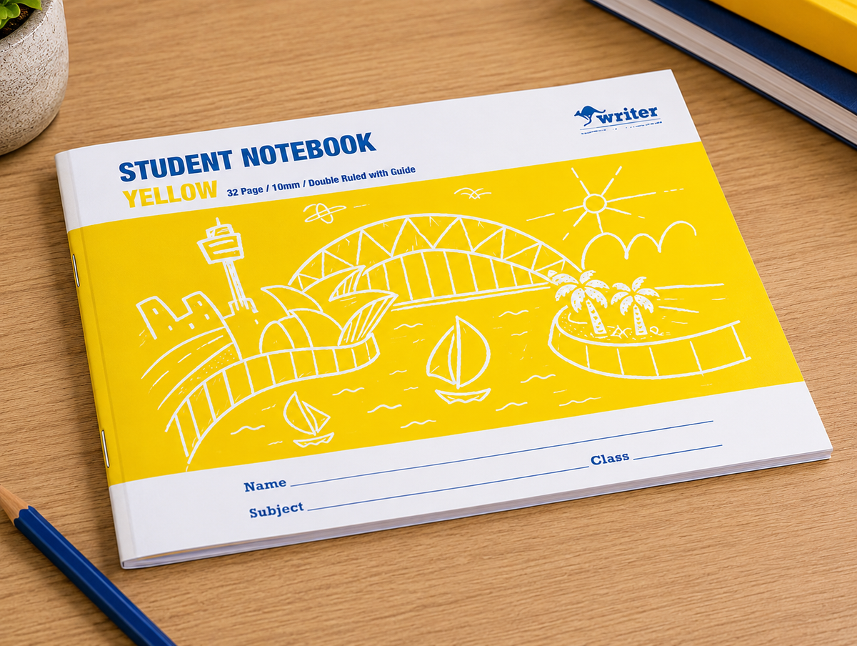 Writer Student Notebook 32 Page 10mm Double Ruled Guide Yellow Pack of 20