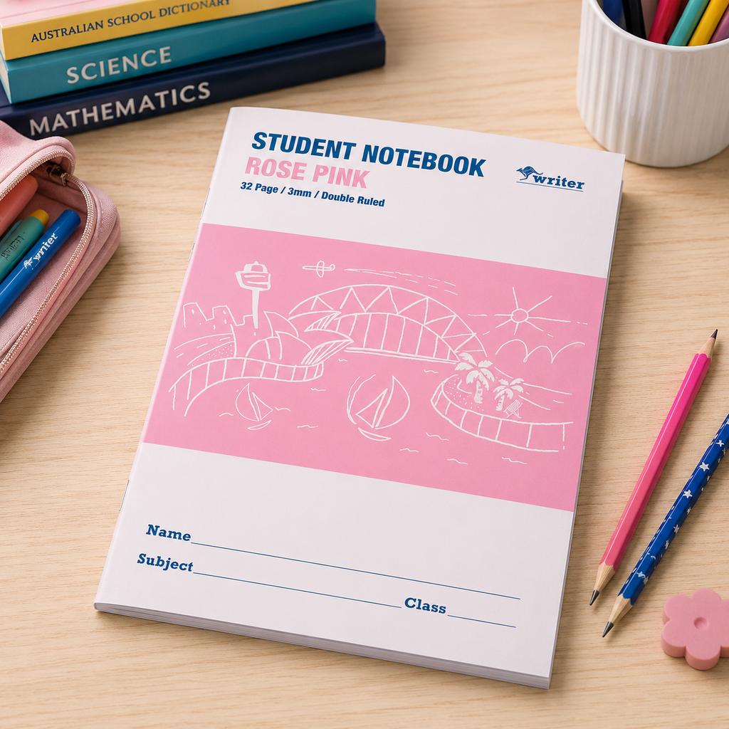 Writer Student Notebook 32 Page Double Ruled 3mm Rose Pink Pack of 20