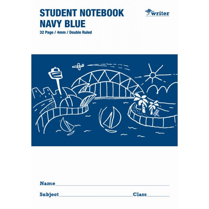 Writer Student Notebook 32 Page Double Ruled 4mm Navy Blue