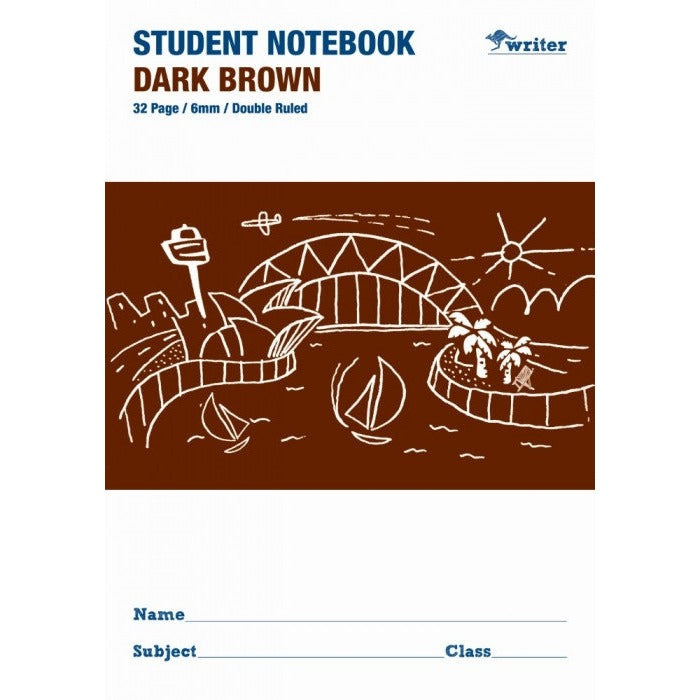 Writer Student Notebook 32 Page Double Ruled 6mm Dark Brown