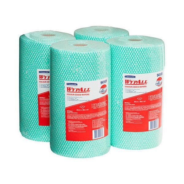 WypAll Colour Coded Heavy Duty Cloth Wiper Roll Green 107 Wipers Pack of 4