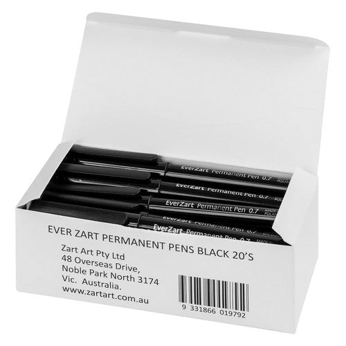 Zart EverZart Permanent Pen Black 0.7mm Tip Pack of 20