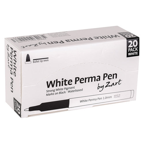 Zart Perma Pen White 1mm Tip Pack of 20