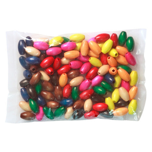 Zart Wooden Beads Oval 14 x 25mm Assorted Pack of 100
