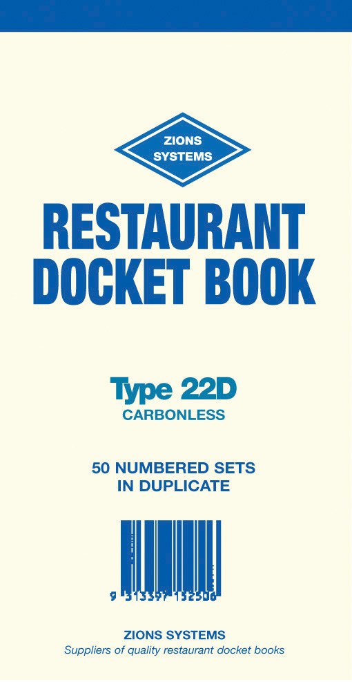 Zions 22D Carbonless Duplicate Restaurant Docket Book