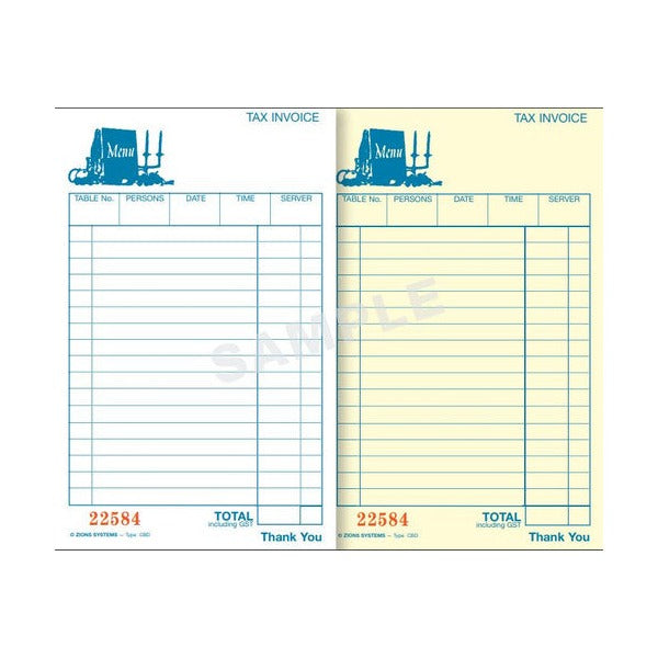 Zions CBD Carbonless Duplicate Restaurant Docket Book