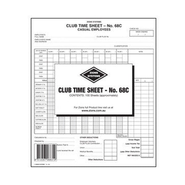 Zions Club Award Time Sheets Casual Employees