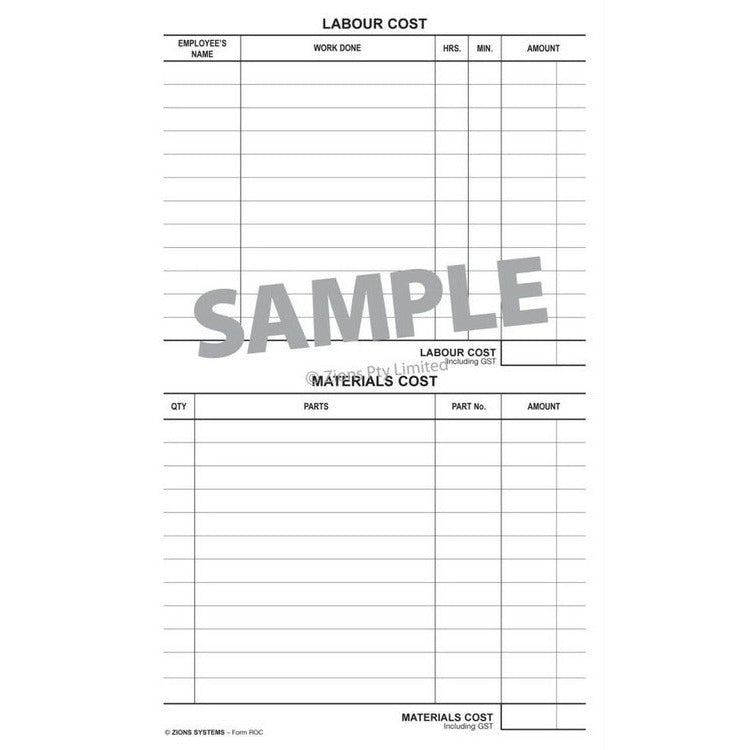 Zions Repair Order Cards Pack of 250