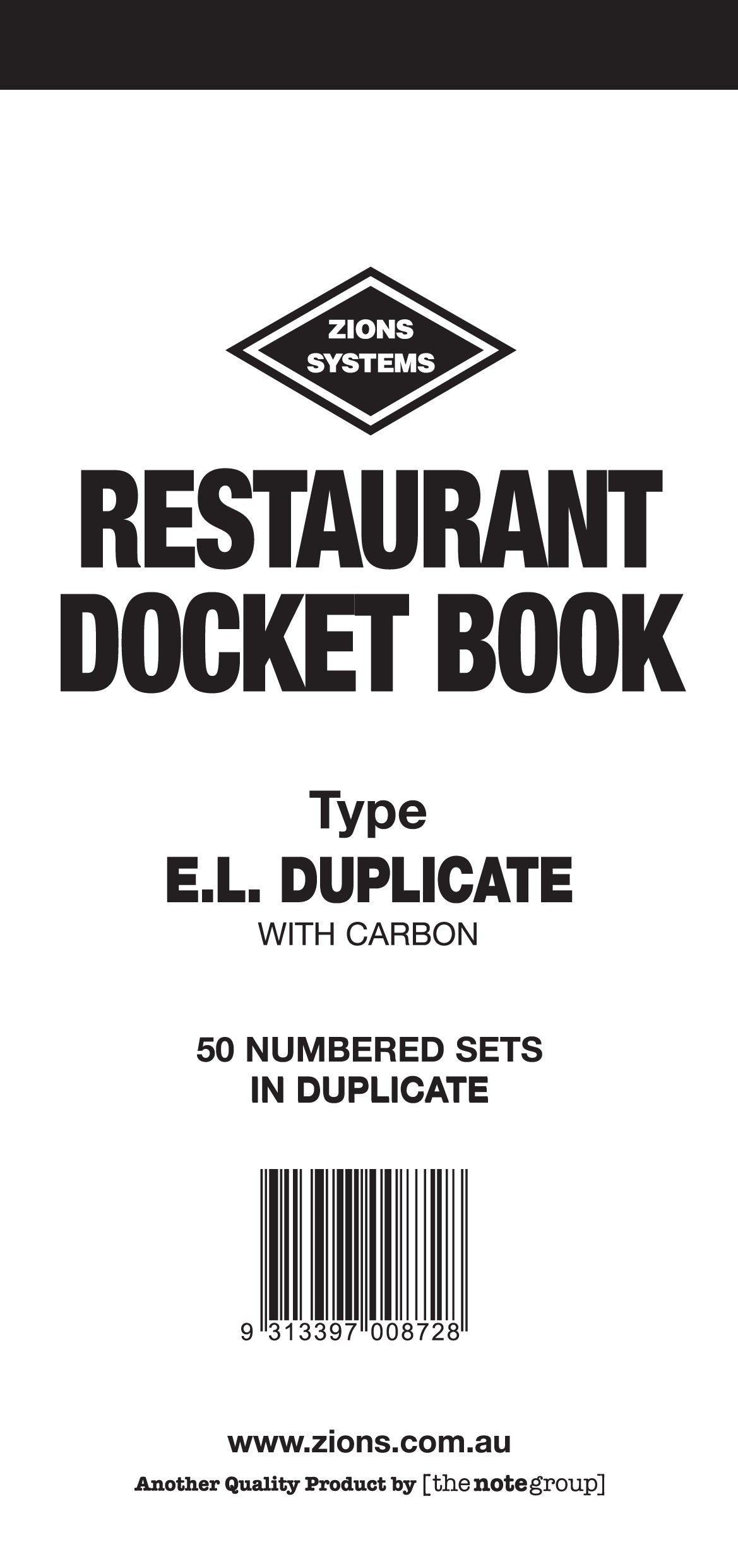 Zions Carbon Duplicate Pen Restaurant Docket Book