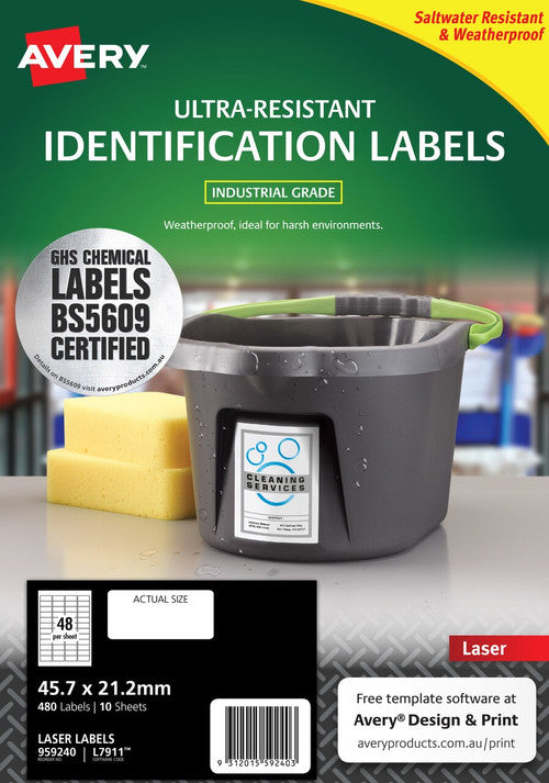 Avery Ultra Heavy Duty Labels L7911 45.7 x 21.2mm 48UP 480 Labels