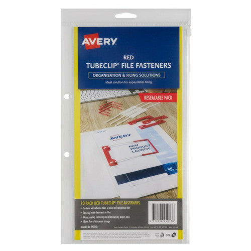 Avery Red Tubeclip File Fastener 3 Piece Set 10 Pack