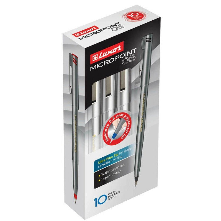 Luxor Microprint Fineliner Red Box of 10