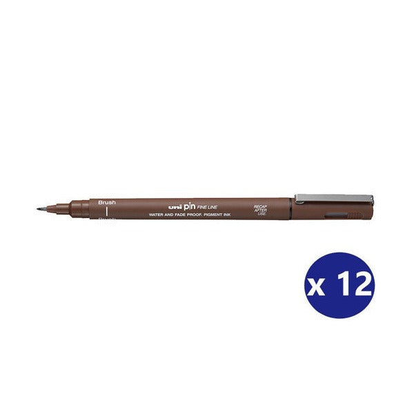 Uni Pin Brush Tip Fineliner Sepia Box of 12