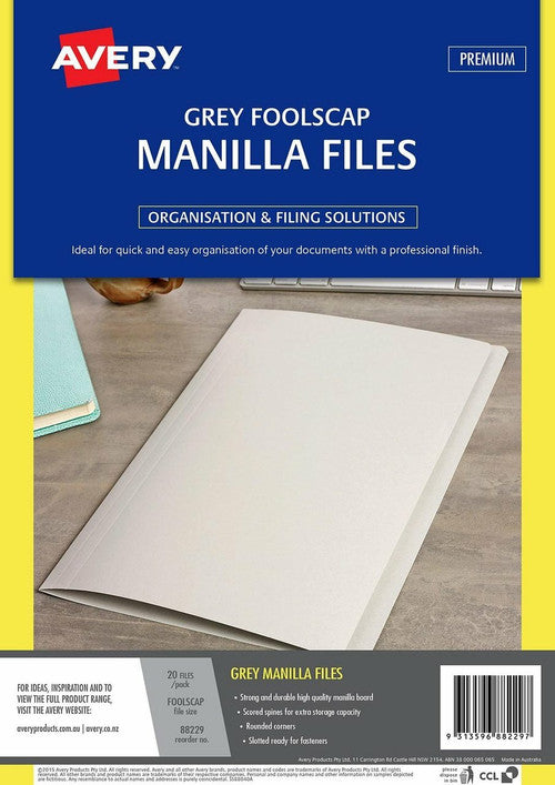 Avery Manilla Folders Foolscap Grey Pack of 20
