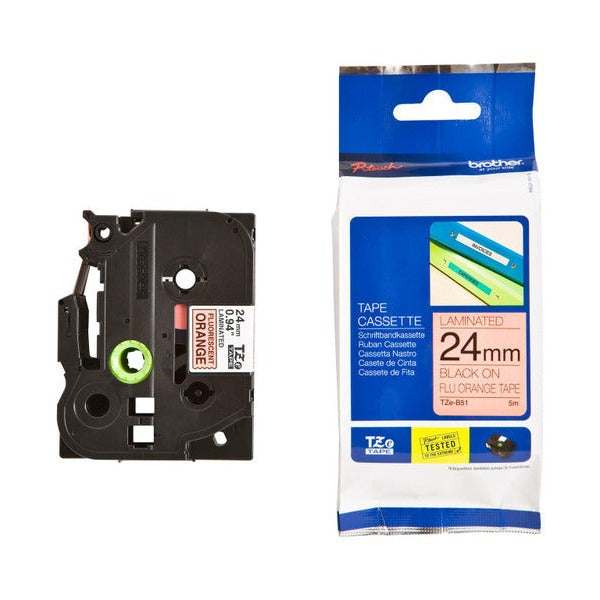 Brother TZe-B51 Fluorescent Label Tape 24mm Black on Fluoro Orange