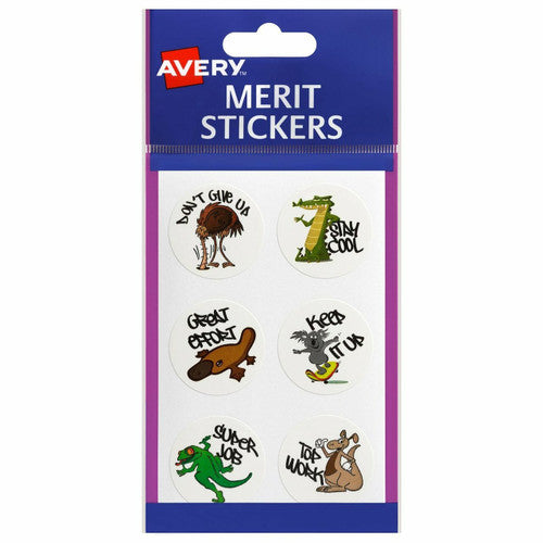 Avery Merit Stickers Aussie Animals 30mm Diameter 96 Pack
