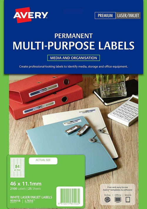 Avery Permanent Multi-purpose Labels 46 x 11.1mm Pack 2100