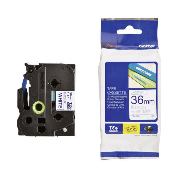 Brother TZe-263 Laminated Label Tape 36mm Blue on White