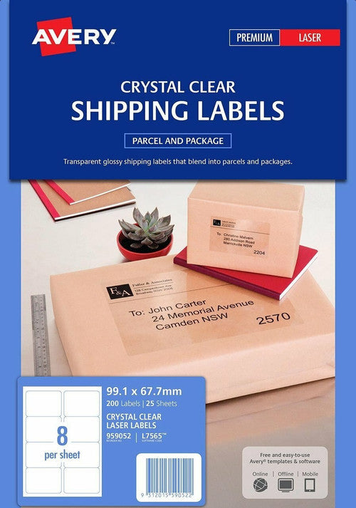 Avery Crystal Clear Shipping Labels L7565 99.1 x 67.7mm 8UP 200 Labels