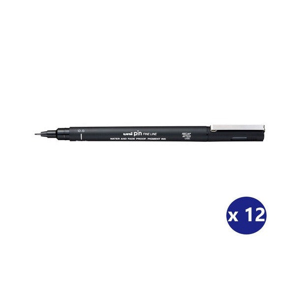 Uni Pin Fineliner 0.5mm Drawing Pen Black Box of 12