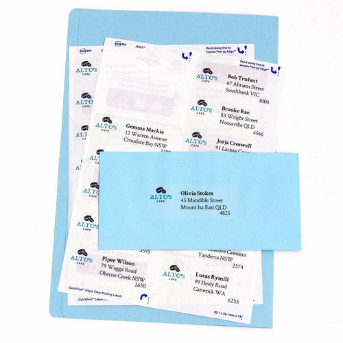 Avery Frosted Clear Address Labels J8563 99.1 x 38.1mm 14UP 350 Labels
