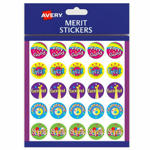 Avery Merit Stickers Multi Captions 22mm Diameter 200 Pack