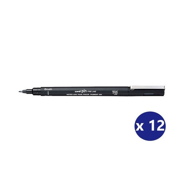 Uni Pin Brush Tip Fineliner Black Box of 12