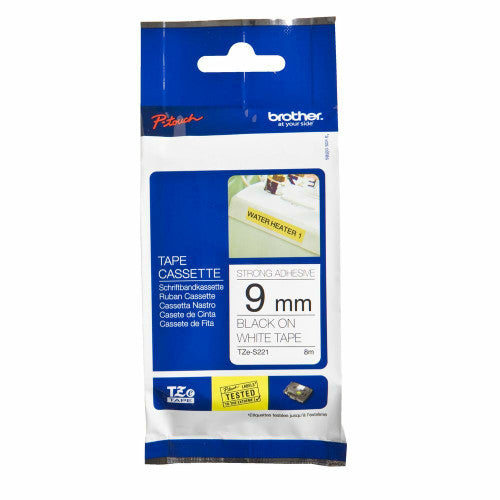 Brother TZe-S221 Strong Adhesive Label Tape 9mm Black on White