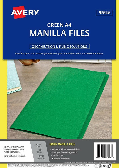 Avery Manilla Folders A4 Green Pack of 20