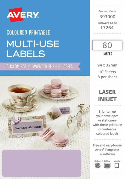 Avery Lavender Purple Coloured Labels 94 x 32mm Pack 80