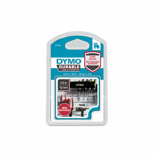 Dymo D1 Durable Label Tape 12mm White on Black