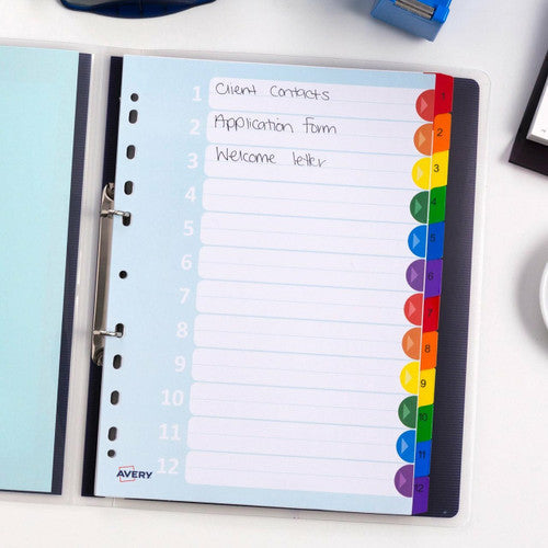 Avery Rainbow Manilla Index Dividers 1-12 12 Tab