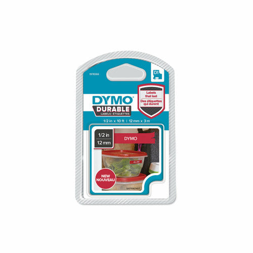 Dymo D1 Durable Label Tape 12mm White on Red