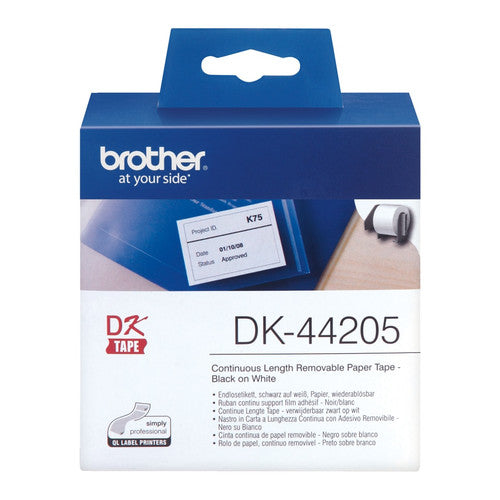 Brother DK-44205 62mm x 30.48m Black on White Removable Paper Label Roll