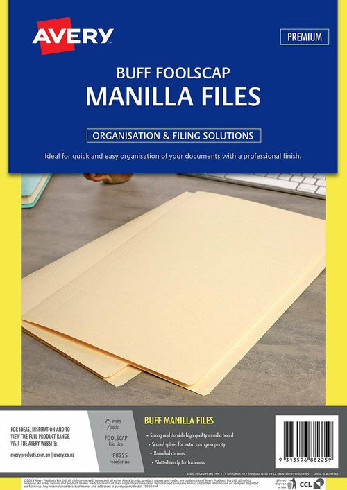 Avery Manilla Folders Foolscap Buff Pack of 25