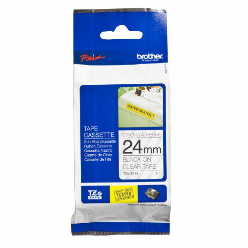 Brother TZe-S151 Strong Adhesive Label Tape 24mm Black on Clear