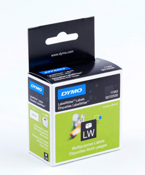 Dymo LabelWriter Multi Purpose 2-Up Labels 13 x 25mm Single Roll 1000 Labels